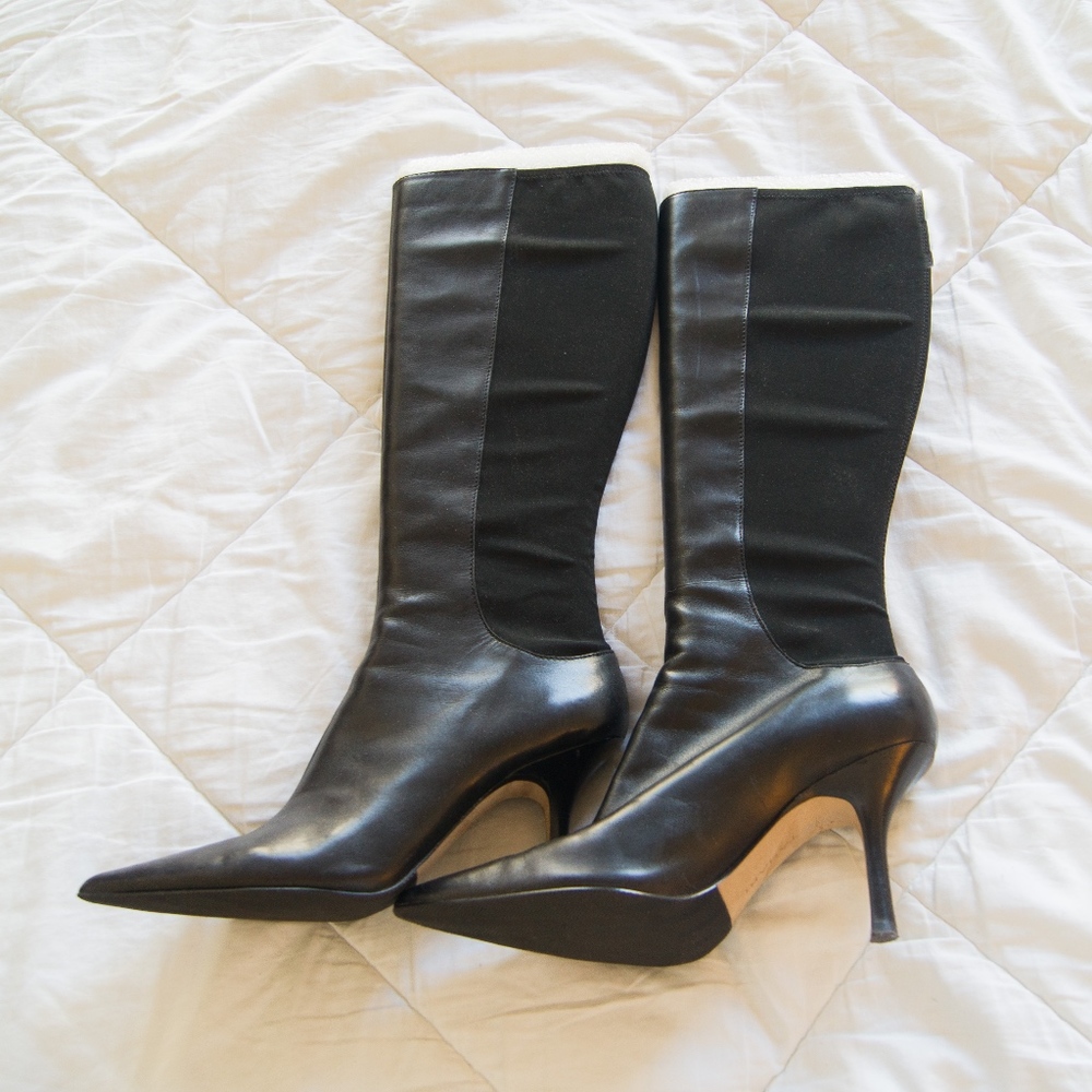 Black Tahari "Jax" Pull-On Heeled Knee-High Boots